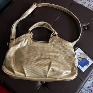 Metallic Gold Textured Crossbody Bag with Top Handles